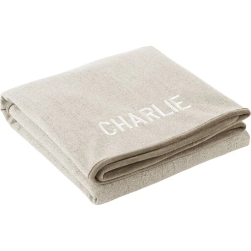 Frisco Faux Linen Personalized Dog & Cat Blanket, Beige, Large -Pet Supply Store 252621 PT2. AC SS1800 V1604672815